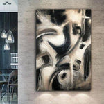 Moderne abstrakte beige Gemälde auf Leinwand Schwarz-Weiß-Wandkunst groß | PROJECTED