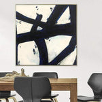 Große Original Schwarz-Weiß-abstrakte Gemälde auf Franz Kline style Wandkunst Moderne Wanddekoration | BLUE DARK