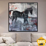 Schwarzes Pferd Malerei Abstrakte Malerei Tierwandkunst Extra groß | COURSER 102x102 cm