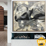 Extra große Acryl-Gemälde auf abstrakter grauer Kunst-Beige-Gemälde auf Leinwand-Kunst-Wanddekoration | MEMOIR DIARY 102x102 cm