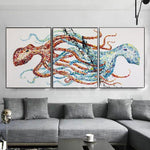 Octopus Painting Set von 3 abstrakten Gemälden auf Leinwand Triptychon Octopus Artwork | RECIPROCITY